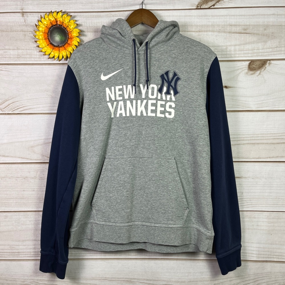 Nike MLB New York Yankees Hoodie Mens Large‎ Gray Navy Blue Sweatshirt L